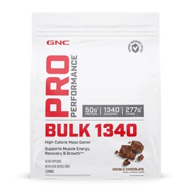 GNC Pro Performance Bulk 1340 Mass Gainer Protein Powder, 50g, Gluten Free, Whey, Creatine, BCAA, 3rd Party Tested, Muscle Recovery & Growth, Micronutrients, Double Chocolate, 9 Servings