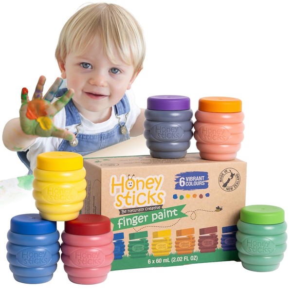 Honeysticks Non Toxic Finger Paint (6 Bright Colors), Washable from