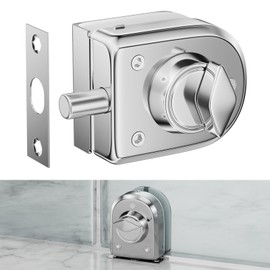 Ranbo Frameless Pull Push Door Floor/Top Bolt Lock, No-Drill, 304 Stainless Steel, for 3/8''-1/2''(10-12mm) Swinging Glass Door, Office, Commercial Doors, Polished Chrome.