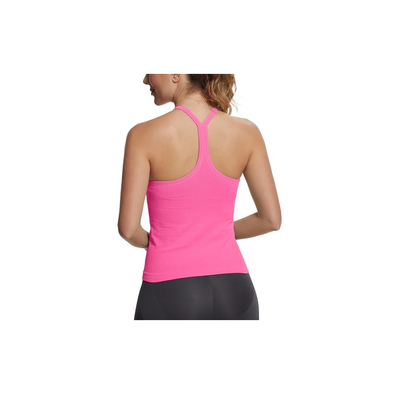 MathCat Seamless Workout Tank Tops with Built in Bra，Racerback Athletic