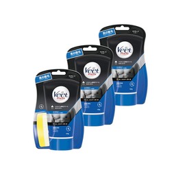 Vito Men Veet Men Bath Time Hair Removal Cream for Sensitive Skin with Dedicated Sponge 5.3 oz (150 g) x 3 Pieces, For Men Unwanted Hair Care