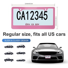 Fashion US Universal Pink Matte License Plate Frames,Premium Stainless Steel License Plate Holder,Weather Proof License Plate Cover for Women(2 Frames,Matte Pink)