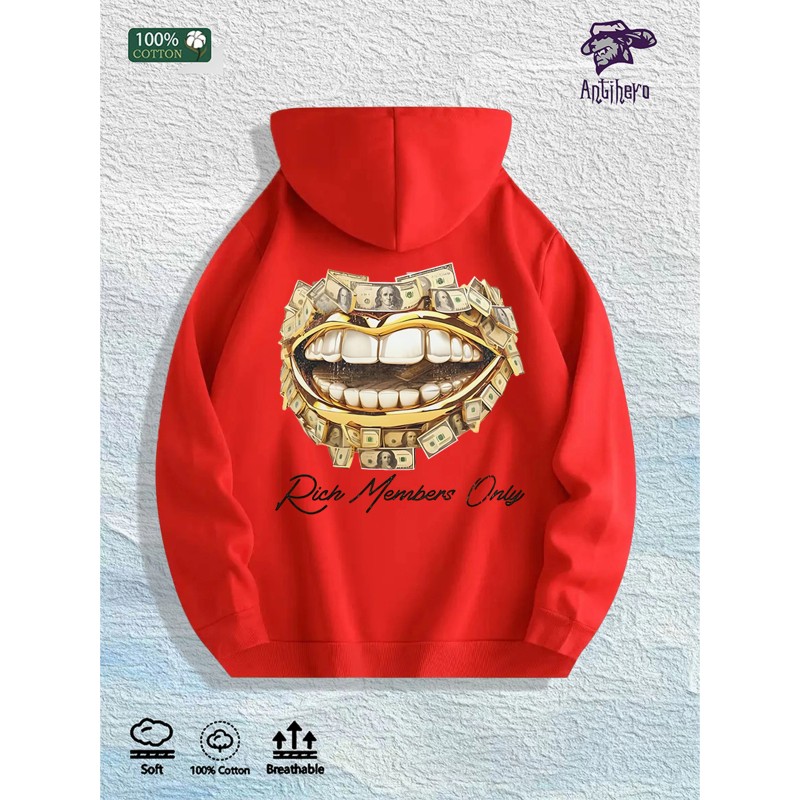 Rich Members Club Money Lips Graphic Hoodie 100% Cotton US