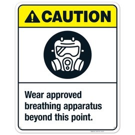 Sigo Signs, Wear Approved Breathing Apparatus Beyond This Point Sign, ANSI Caution Sign, 24x30 Inches, 55 mil Thick HDPS (high Density polystyrene), Made in USA