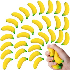 SALACOOL 30 Pcs Banana Stress Toys Party Favors,Stretchy Banana Stress Relief Toys Fidget Anxiety Relief Squeeze Balls Bulk,Mini Banana Toy Birthday Decoration Party Supplies