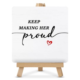 Memorial Gifts for Loss of Mom - Sympathy Gift for Loss of Loved One - Bereavement Gift Idea - Keep Making Her Proud Wood Sign with Easel Home Bedroom Desk Tabletop Shelf Tiered Tray Decor