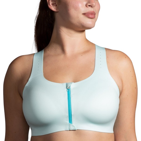 Brooks Dare Zip Run Bra 2.0, Ice Blue/Vivid Teal, 30C/D