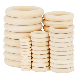 ZEONHAK 200 Pcs 5 Sizes Natural Wooden Rings, Unfinished Wood Curtain Macrame Rings for Crafts,15mm, 25mm, 35mm, 45mm, 55mm