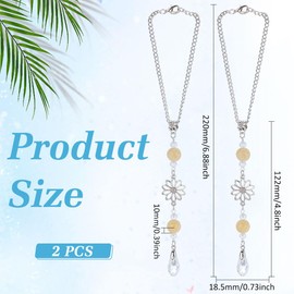 CRAFTYMELODY 2Pcs Flower Hanging Decor Alloy Burlywood Flower Hanging Car Charm Glass Teardrop Rear View Mirror Accessories Boho Accessories for Women Handmade Glass Cars Home Pendants Ornaments