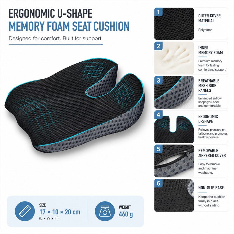 Memory Foam Car Seat Cushion for Driving – Wedge Height