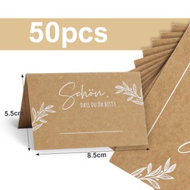 Pack of 50 Wedding Place Cards "Schön dass du da bist" 85 x 55 mm Table Decoration Name Cards for Writing Yourself Place Cards for Wedding Birthday Confirmation Communion Christening Celebration