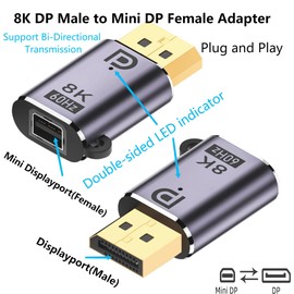 SHANFEILU DP to Mini DP Adapter Mini DisplayPort 1.4 Adapter 8K@60Hz DP Male to Mini DP Female Extend Connector with Hole and LED Indicator for Projector Laptop HDTV Monitor