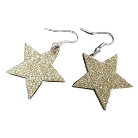Star Earrings Miniblings Christmas Silver Stars Wood Glitter – Handmade Fashion Jewellery I Earrings Silver Plated, Wood