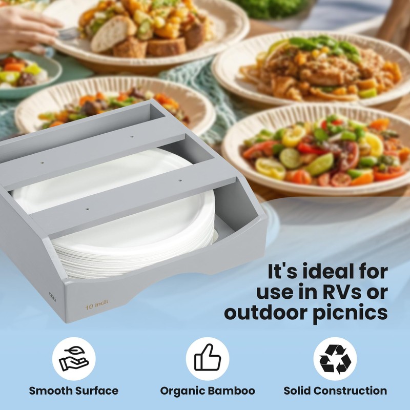 CKIU 10-inch Paper Plate Dispenser Under Cabinet, Bamboo Paper Plate