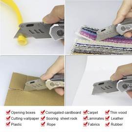 Heavy Duty Folding Utility Knife Dual Blade/Box Cutter/Work knife Safe Lock-Back with Cilp+ Nylon Pouch+5 Extra SK5 Blades Grey