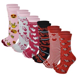 Sumona 6 Pairs Women Colorful Fancy Crazy Design Soft & Stretchy Novelty Crew Socks (Valentines Day)