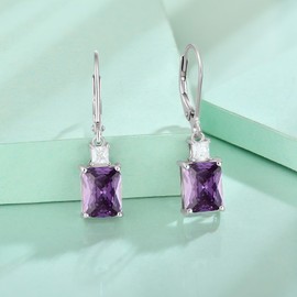 Starchenie 925 Sterling Silver Earring Birthstone Amethyst Cubic Zirconia Dangle Leverback Earrings Jewellery Gifts for Women