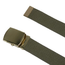 CTM Kids' Cotton Adjustable Belt with Brass Military Buckle, Olive