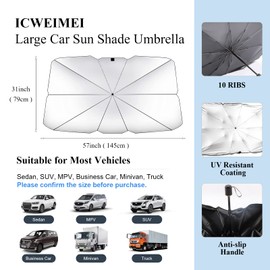 ICWEIMEI Parasol grande para automóvil, paraguas plegable para coche, parasol para parabrisas de coche, protege el vehículo del sol y el calor, mantiene tu coche fresco y el equipo sin daños, fácil de usar y almacenar