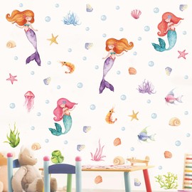 Wall Decals for Girls Room Mermaids Wall Stickers Decor for Girls Bedroom Decor DIY Sea Mermaids for Little Girl Room Nursery Decor 3 Sheets