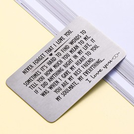 I Love You Gifts for Him, Never Forget That I Love You Engraved Wallet Insert Card Mens Anniversary Valentines Christmas Gifts Birthday Insert Cards for Boyfriend Husband Girlfriend Wife