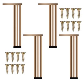 KMERCE Furniture Feet, Gold Metal, Pack of 4 Table Legs, Height Adjustable, 30 cm - 30.8 cm, Adjustable Feet for Furniture, Table, Bed, Sideboard, with Screws and Non-Slip Mute Base