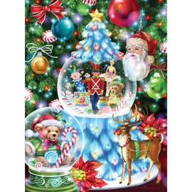Bits and Pieces - 1000 Piece Jigsaw Puzzle for Adults - 20" x 27" - Blue Christmas Tree Snow Globe - 1000 pc Holiday Glow in The Dark Jigsaw by Artist Randy Wollenmann