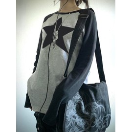 Pooyikoi Y2K Pullover T-Shirts Women Contrast Patchwork Grunge Harajuku Clothes Full Sleeve Preppy Long Sweats Tops (Style1,S,Small)