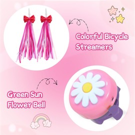 SVNR Bicycle Tassel Streamer,Pink Bicycle Streamers with Bike Bell for Kids, Bike Handlebar Streamers, Bicycle Grips, Moto Ribbons - Multi Colored Party Decorations for Birthday Parties, Weddings