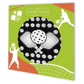 EVERY-VILLE Where EVERYone is Welcome Pickleball Themed Bandana – 100% Soft Cotton, 22x22 inches, Double-Sided Print, 1 Pack, Black Orange White - Accessory Gift for Men and Women