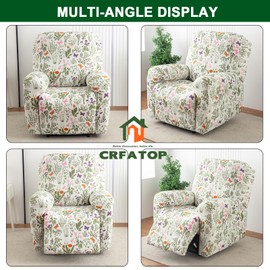 CRFATOP Printed Recliner Cover with Pockets Single Reclining Slipcover 4-Pieces Lazy Boy Recliner Sofa Chair Cover with Elastic Bottom for Recliner Furniture Protector for Kid Pet,A18