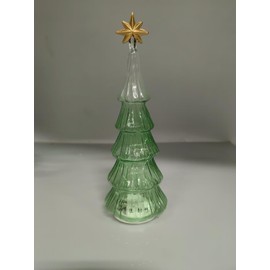 Tabletop Light Up Christmas Tree, Battery Operated Glass Christmas Nightlight Xmas Decor for Table Fireplace Centerpiece Party Ornament, Christmas Decor Gift