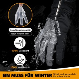 HIKENTURE Winter Gloves, Waterproof Cycling Gloves, Winter, Men, Women, Windproof Ski Gloves, Cycling Gloves for Cross Country, Gel Padded, Men, Women, Outdoor, Black Grey, M