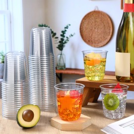 Ziliny 50 Pcs 14oz Disposable Stemless Glasses Crystal Plastic Wine Glasses Clear Classic Pet Cup for Meeting Weddings Birthdays Cocktail Graduation Party Supplies(Clear)