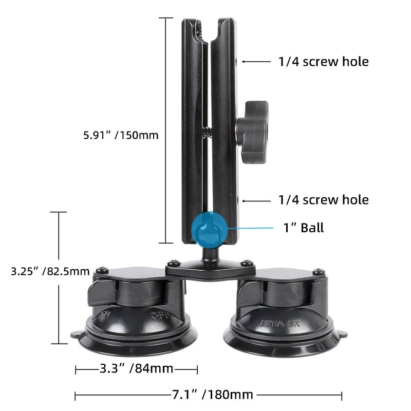 Leenconghui Dual Suction Cup Base with 1" Ball, Heavy Duty