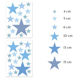 PREMYO Set of 32 Stars Wall Stickers Kids - Nursery Decor Easy to Apply - Decals for Bedrooms for Girls Boys Pastell Blue