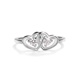 Precious Pieces Sterling Silver Double Heart Baby Ring for Girls with Clear CZ's (Size 2)