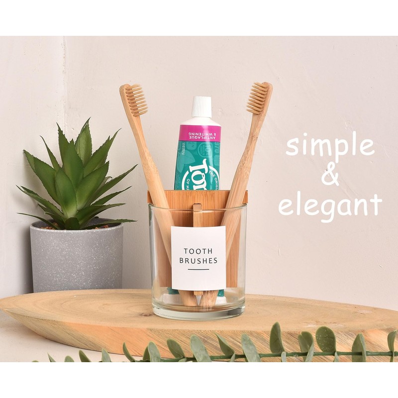 Onsogi Glass Toothbrush and Toothpaste Holder with Bamboo Divider for