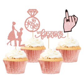 Ercadio - Paquete de 24 adornos para magdalenas, oro rosa, compromiso con nosotros decidimos en siempre, anillos de diamantes, para bodas, compromisos, fiestas, decoración de pasteles