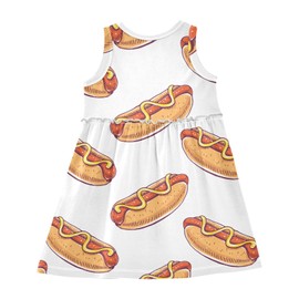 Aflyko Sleeveless Dress for Girl Hot Dog Casual Dress Loose Fit Sundress Summer Infant Tank Playwear Dance Dress Cute Kiddo Outfit 4T
