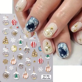 Christmas Nail Art Stickers 5D Embossed Snowflakes Christmas Nail Decals Christmas Tree Snowman Crystal Ball Pendant Xmas Nail Designs Cute Winter Christmas Nail Accessories for Nail Art Decorations