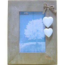 from Then to Now Chic Shabby Natural Wooden Portrait Standing Photo Frame Hanging White Hearts