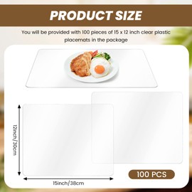 Roshtia Set of 100 Clear Plastic Placemats 15 x 12 Inch Wipeable Washable Table Mats Flexible Heat Resistant Placemats Table Protector for Dining Room Table Kitchen Counter Office Desk Painting