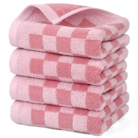 Jacquotha Soft Cotton Hand Towels in Pink Checkered - 4 Pack Lightweight Absorbent Towels for Hand Drying and Face Washing, for Women Girls Wife Daughter, 29x13 Inches