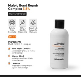 Champú para cabello dañado y encrespado Complejo reparador de enlaces maleicos al 3,5% Con aceite de argán, ceramidas y aceite de coco Para mujeres y hombres 8,5 onzas líquidas / 250 ml