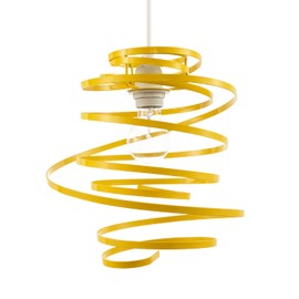 Modern Designer Vibrant Yellow Gloss Metal Double Ribbon Spiral Swirl Ceiling Light Pendant Shade | 23cm Diameter by Happy Homewares
