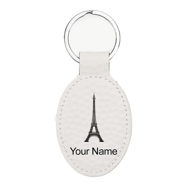 LaserGram Oval Keychain, Eiffel Tower, Personalized Engraving Included (Golf White)