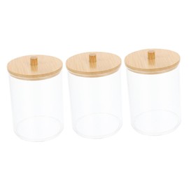 NOLITOY Cotton Pad Holder Box Set Acrylic Swab Storage Case Bamboo Lid Easy to Organize Carry