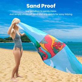 Oversized Sandproof Beach Blanket (106"x81"), Extra Large Beach Sheet for Up to 8 People. Sandfree Beach Mat, Big Sand Blankets for Beach with Sand Bags and Stakes. (Surfboard)