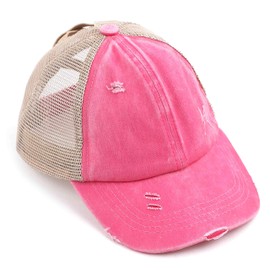 C.C Kids Vintage Ponytail Baseball Cap – Toddler Hat with Criss-Cross Elastic Back for Buns & Ponytails, Soft Cotton, Adjustable, Fits 20"-21" Head (Ages 2-5) (A Crossed Elastic Band-Pink)